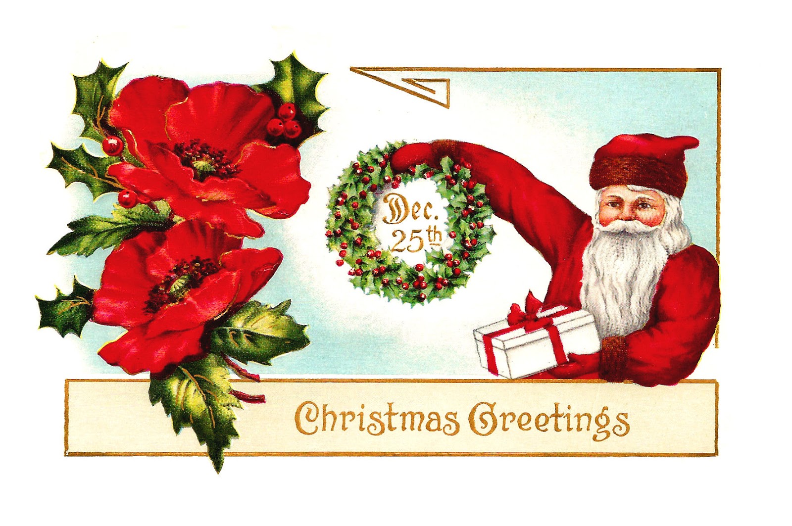 Antique Images: Printable Vintage Santa, Poinsettia, and Christmas Gift ...