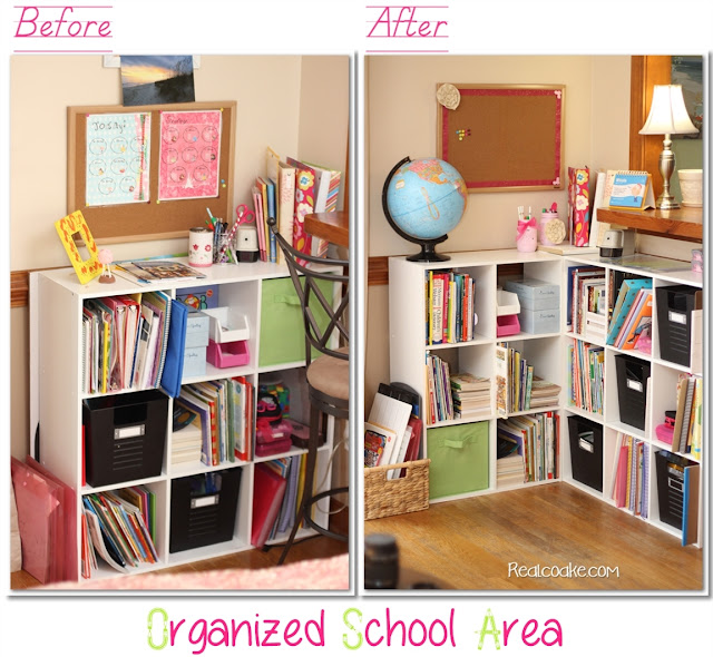 Homeschool organization ideas for organizing all the books and supplies in shelves in the living room. #Organizing #Homeschool #RealCoake Homeschool organization ideas for organizing all the books and supplies in shelves in the living room. #Organizing #Homeschool #RealCoake