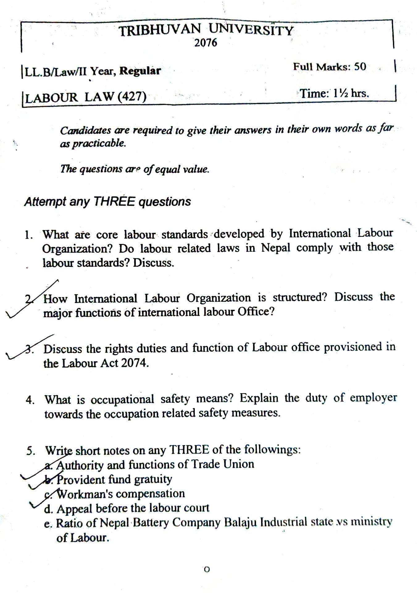 LLB Second Year Old Exam Question