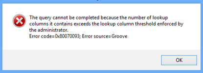 Código de error=0x80070093;  Fuente de error = Groove