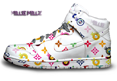 Nike Rainbow Dunks Louis Vuitton Pattern Colorful High Top Shoes For Women | Rainbow nike shoes ...