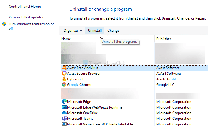 Come disinstallare l'antivirus Avast da Windows 11/10