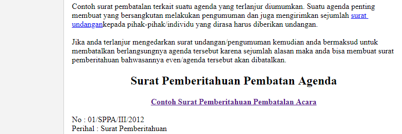 Contoh Surat Pemberitahuan Pembatalan Agenda Bacanulis Com