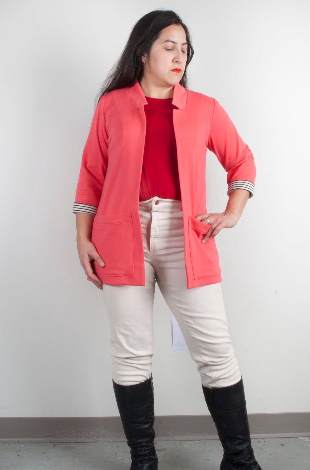 UNLIKELY Coral and Stripes Fulton Sweater Blazer