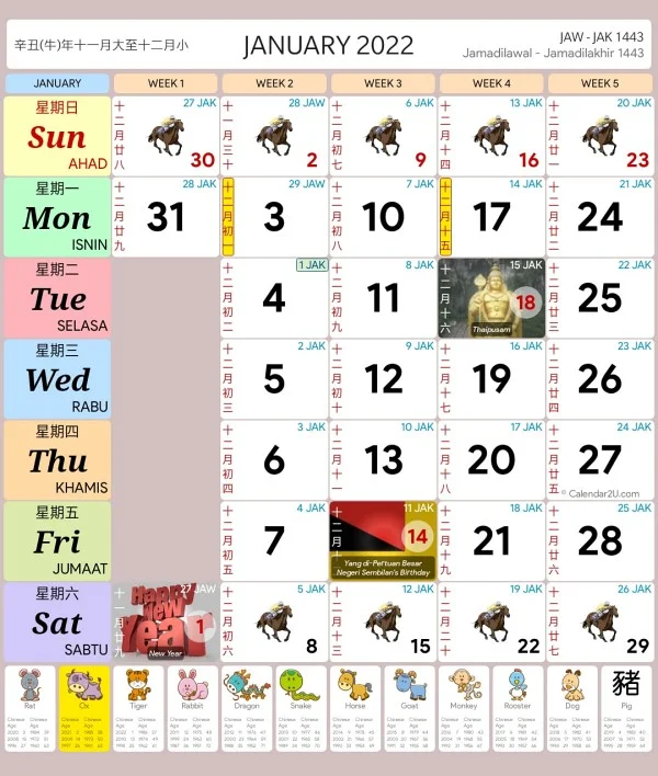 January 2022 calendar malaysia