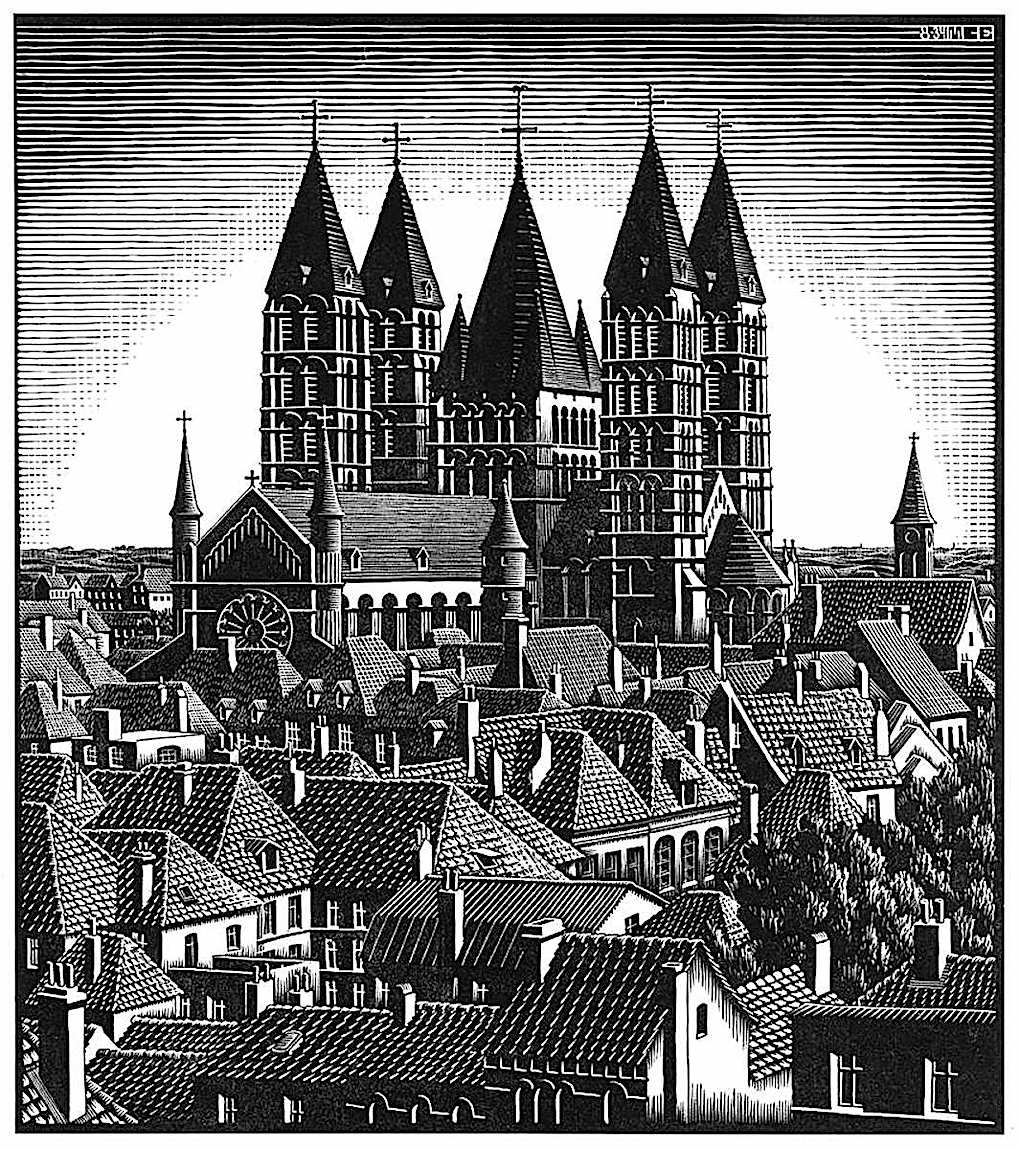 M.C. Escher M.C. Escher, a town's rooftops and church, Amsterdam