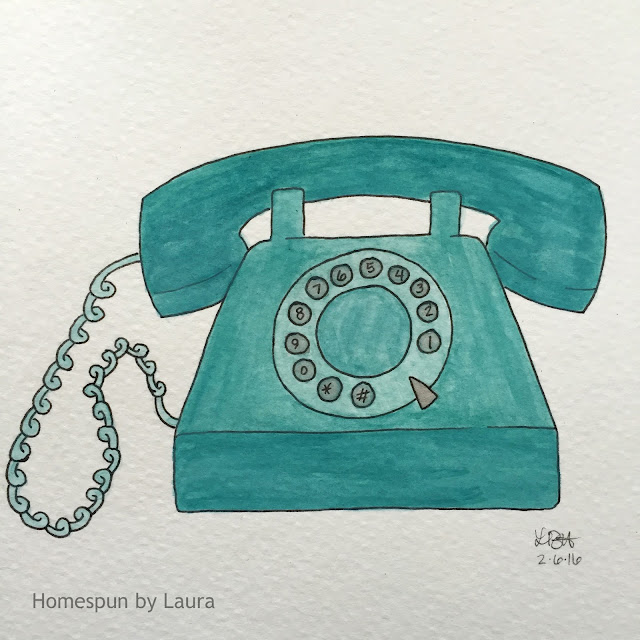 homespun by laura daily doodle vintage rotary telephone watercolor