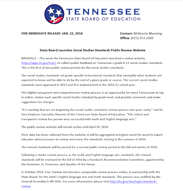 Susan M. Lynn State Social Studies Standards Public Review site