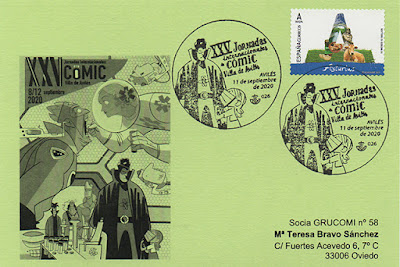 Tarjeta del matasellos del Salón del Cómic en Avilés filatelia, matasellos, cómic, Avilés, sello