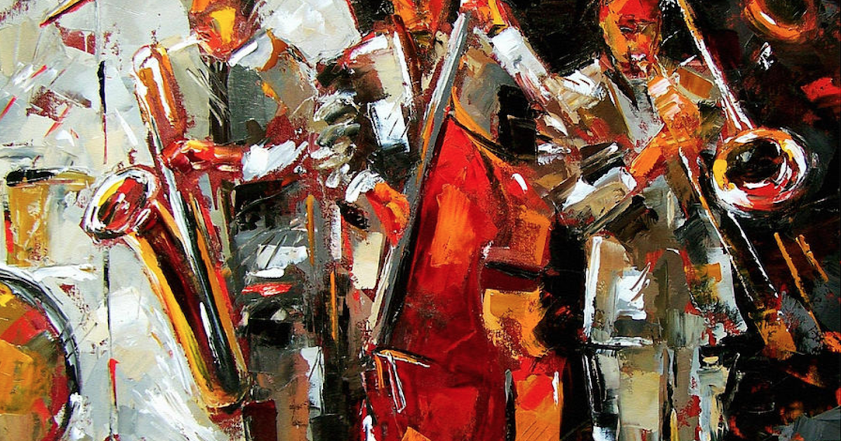 Abstract Jazz Art Music Painting, Bass, Saxophone, Trombone "Big Jazz