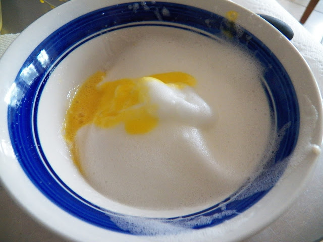 Egg Whites, whipped to soft peak and egg yolk for Mushroom Souffle Omelette
