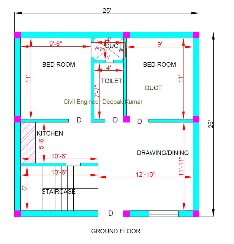 Civil Engineer Deepak Kumar 625 square feet house Plan