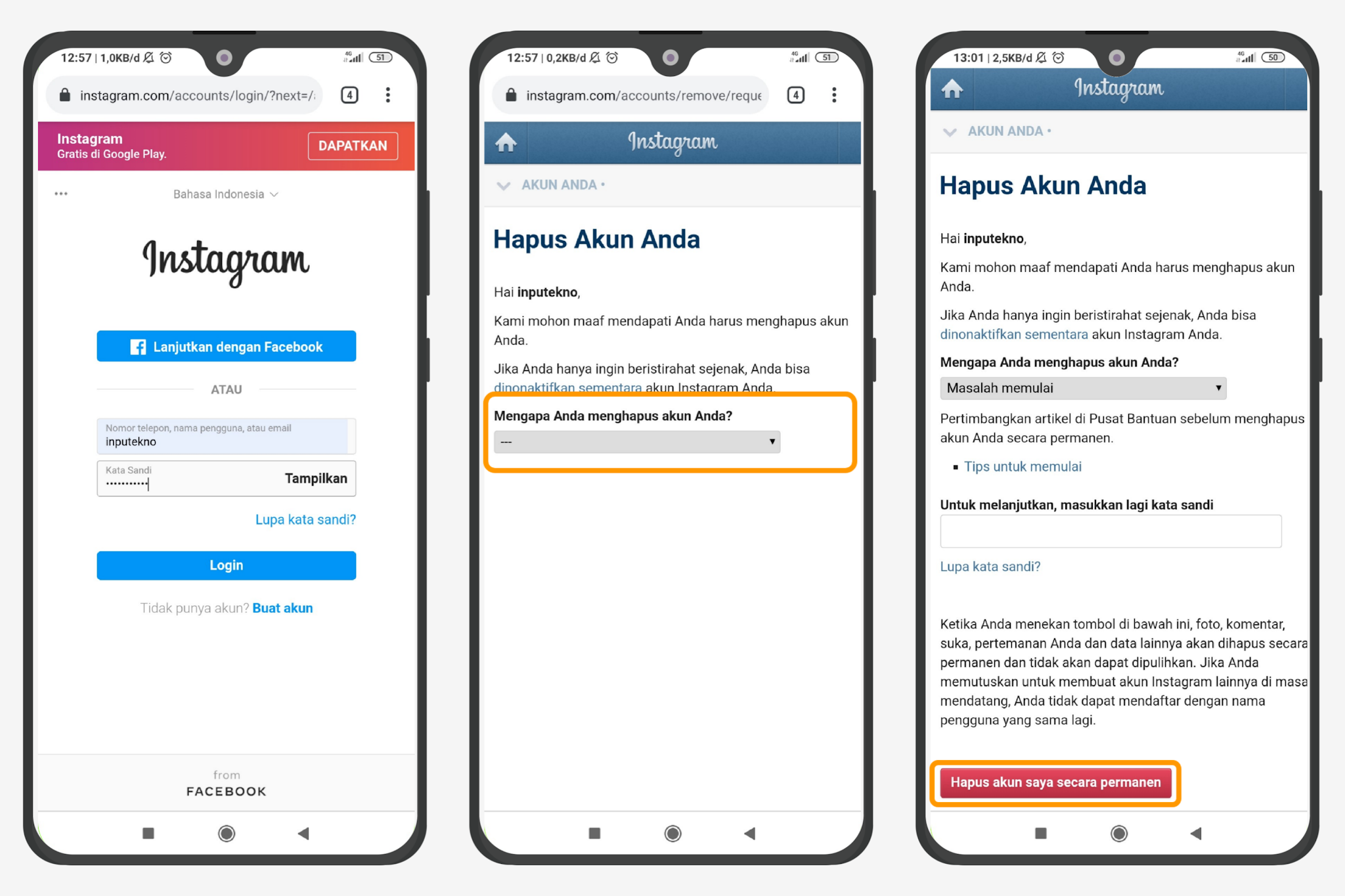 Mudah! Begini Cara Hapus akun Instagram Permanen dan Sementara InpuTekno