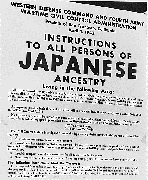  Exclusion Order posted at First and Front Streets directing removal of Japanese people