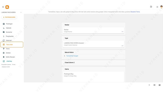masuk ke menu tata letak blogger