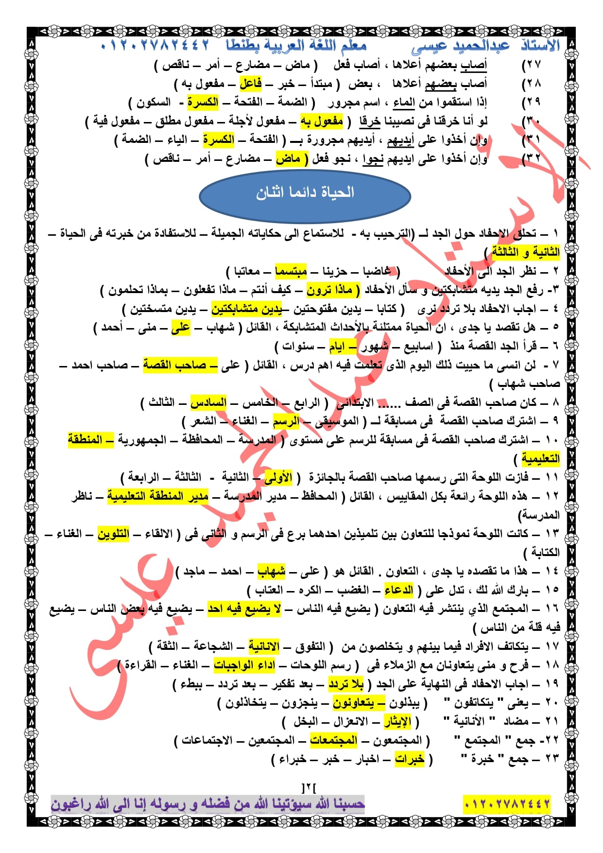 لغة عربية l المراجعة النهائية للصف السادس الابتدائى ترم ثاني أ/ عبد الحميد عيسي 2