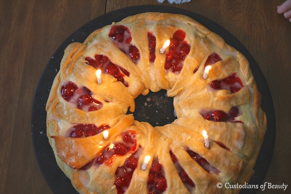 Feast of St. Lucy| Cherry Cheese Coffee Cake | by CustodiansofBeauty.blogspot.com