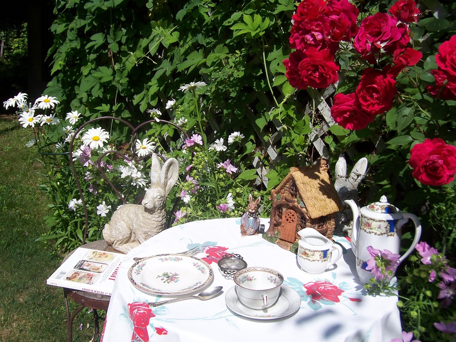 Two Cottages And Tea: Tea With Rose And Garden Rabbits