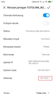cek gateway wifi pada android