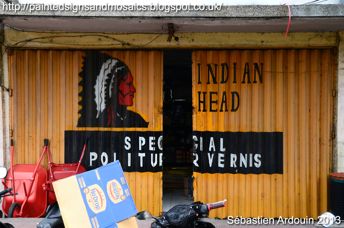 Painted signs and mosaics Indian Head, Singaraja, Indonesia
