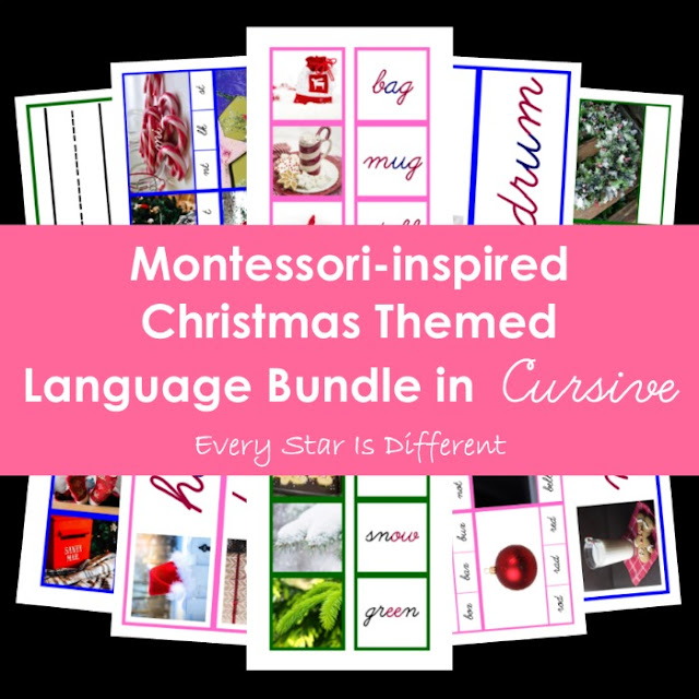 Montessori-inspired Christmas Themed Language Bundle in Cursive