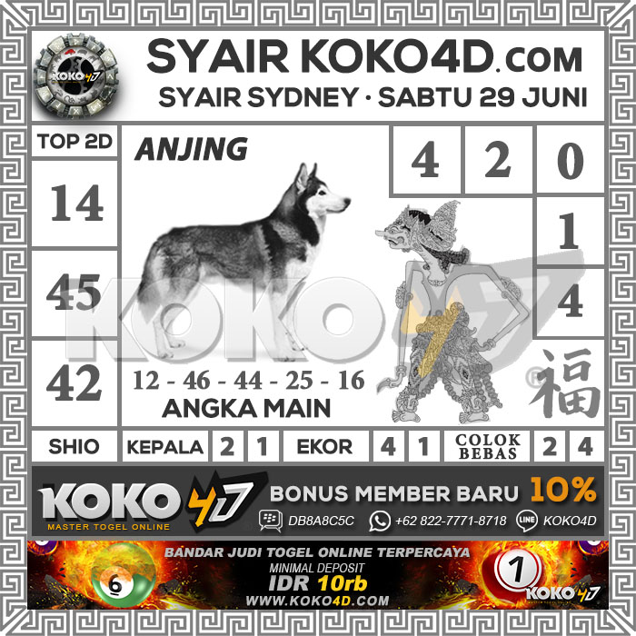 Prediksi Syair Sydney Hari Sabtu Tanggal 29 Juni 2019