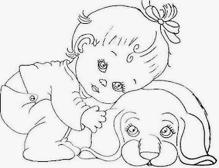 desenho bebe menina com cachorro para pintar