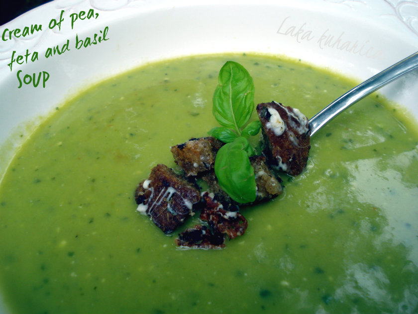 Cream of pea, feta and basil soup by Laka kuharica: silky, creamy soup can be eaten hot or cold.
