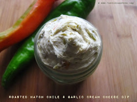 Roasted Hatch Chile & Garlic Cream Cheese Dip | www.therisingspoon.com Softened organic cream cheese mixed with roasted Hatch green chiles, garlic, and sea salt. Makes a creamy dip with a kick that's perfect for spreading onto bagels, sandwiches, burgers and even stuffing into peppers.