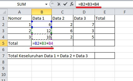 rumus penjumlahan arah bawah excel