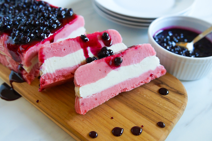 red, white, and blue(berry) ice cream cake