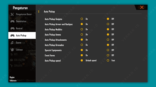 settingan auto pickup free fire settingan auto pickup free fire