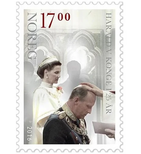 On the occasion of 25th anniversary of the reign of King Harald, King Harald and Queen Sonja have released a new official stamp.