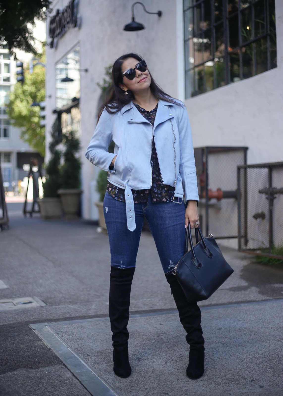 How to wear a suede Moto Jacket - Lil bits of Chic
