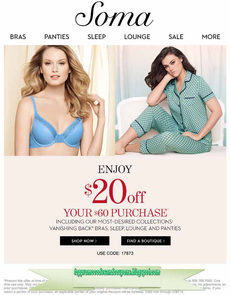 Free Promo Codes and Coupons 2023 Soma Intimates Coupons