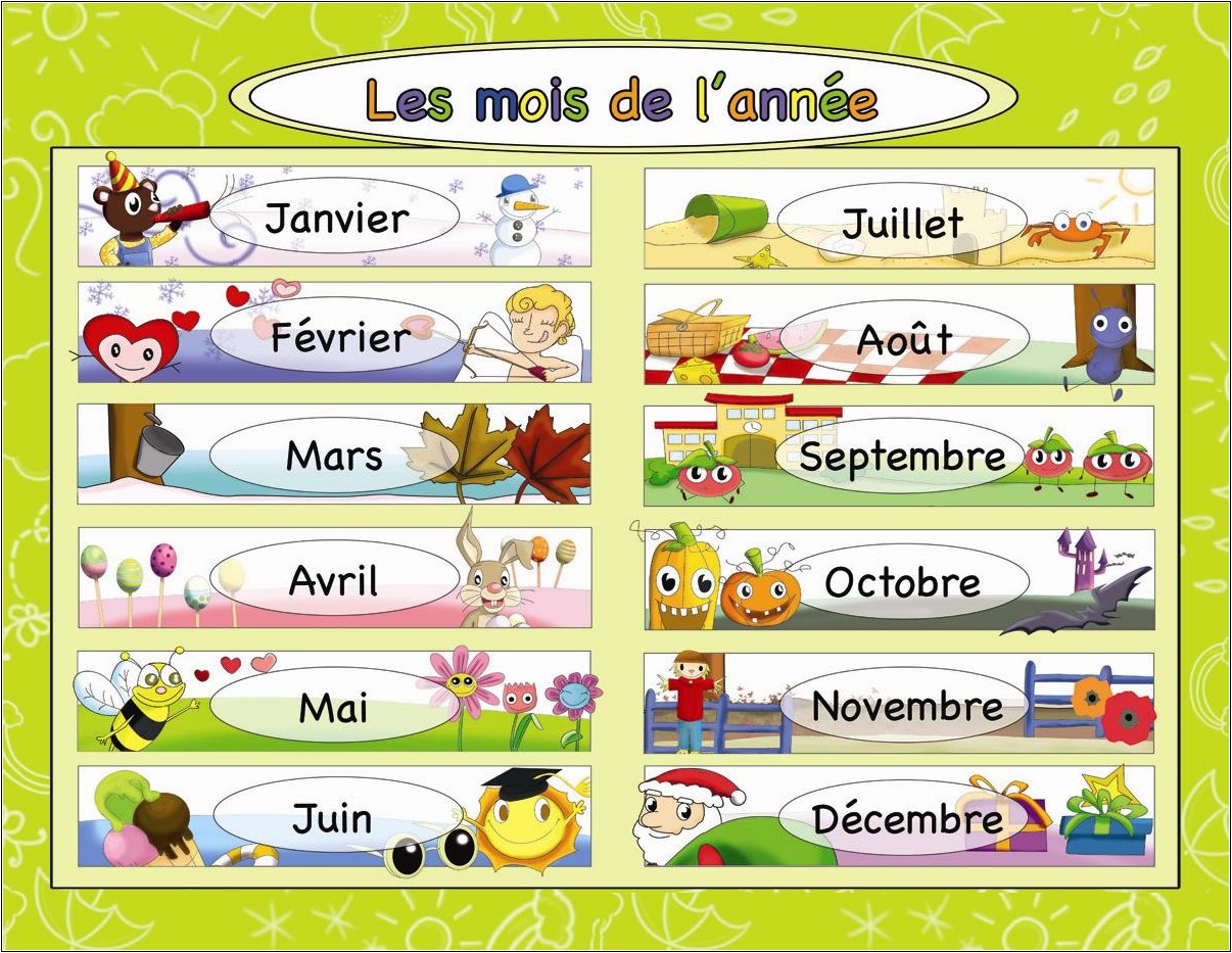 Les mois de l'année en français أشهر السنة الميلادية باللغة الفرنسية