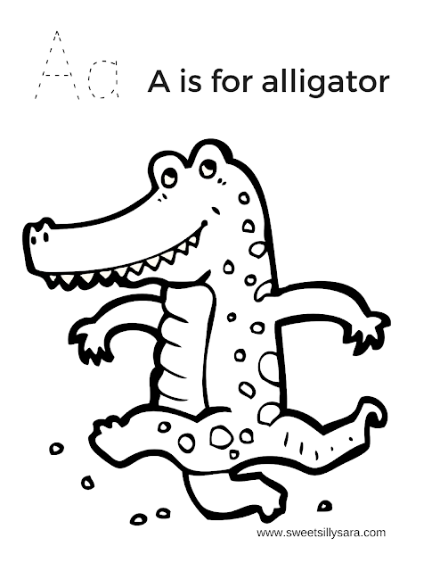 Sweet Silly Sara: A is for Alligator Coloring Page