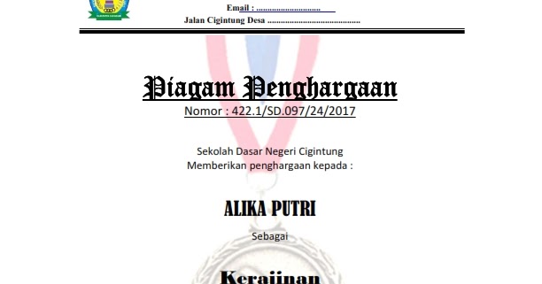 Format Piagam Penghargaan .doc Salam Literasi