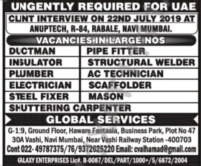UAE JOBS URGENTLY REQUIRED FOR LEADING COMPANY IN UAE