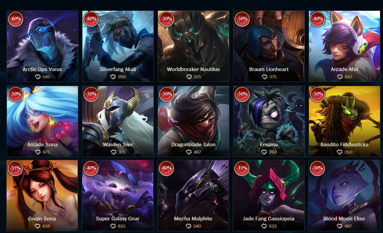 Fifteen skins are on sale this week for up to 60% off their RP price! 
