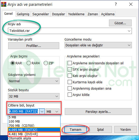 WinRAR ile Dosyaları Partlara Bölme