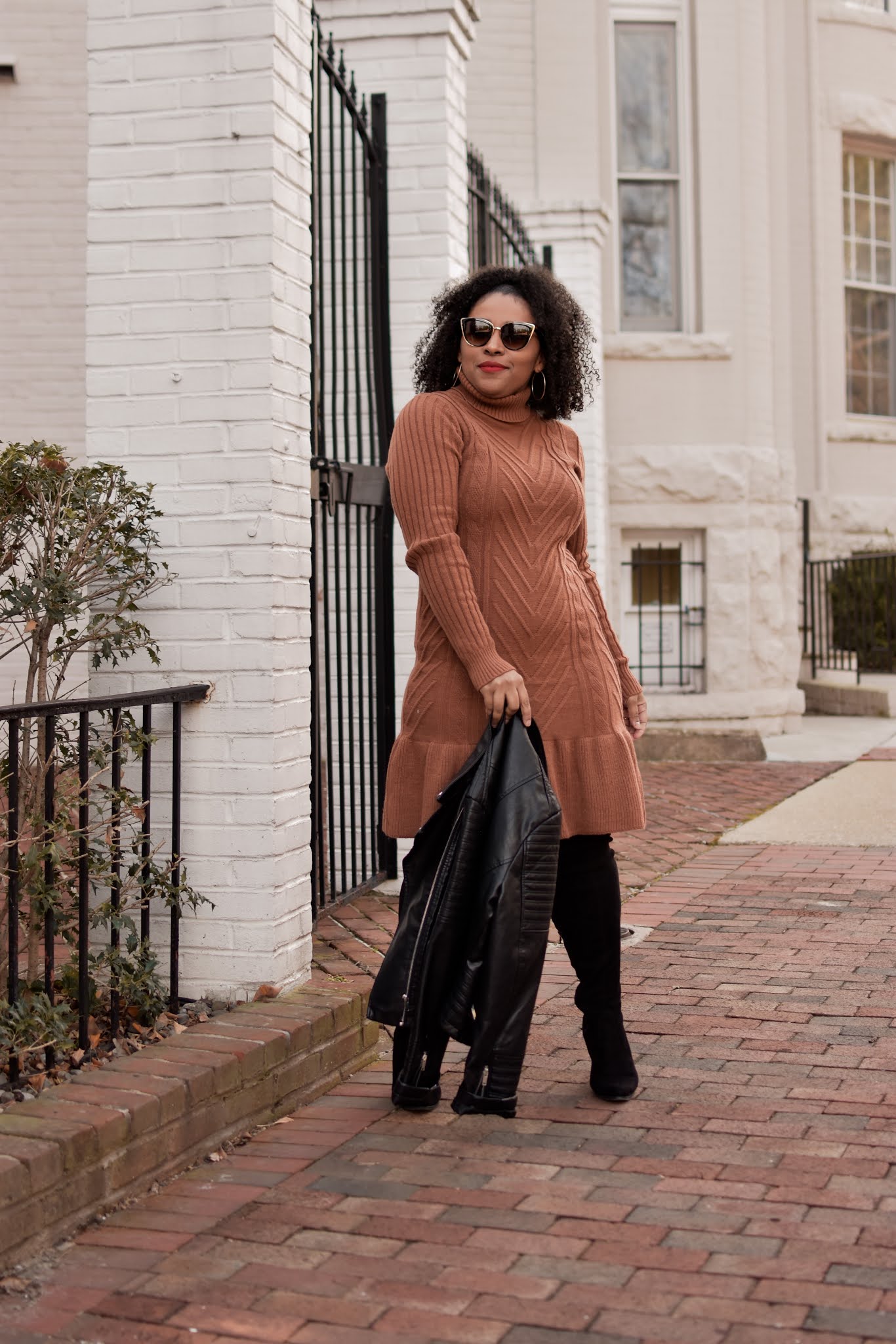 Sweater Dress + Over the Knee Boots Outfit