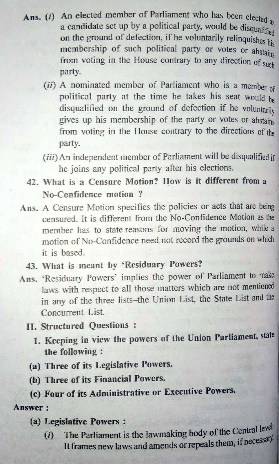 The Union Parliament Morning Star Class 10 Civics Answers Chapter 1