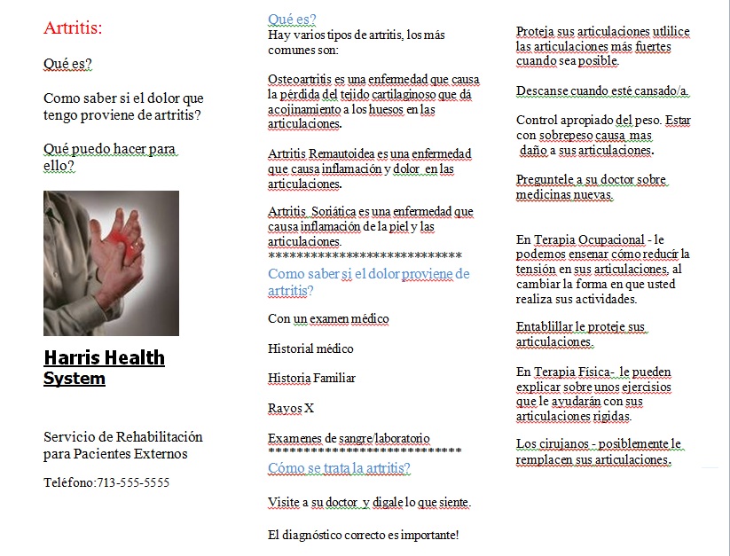 Health education/Arthritis Brochure