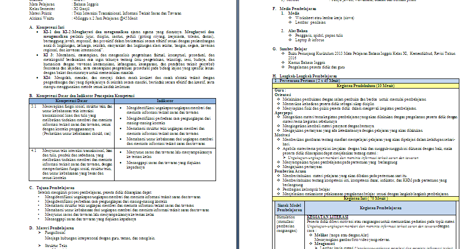 RPP 1 Lembar Bahasa Inggris Kelas 11 SMA/MA Semester 1 RPP 1 Lembar Bahasa Inggris Kelas 11 SMA/MA Semester 1