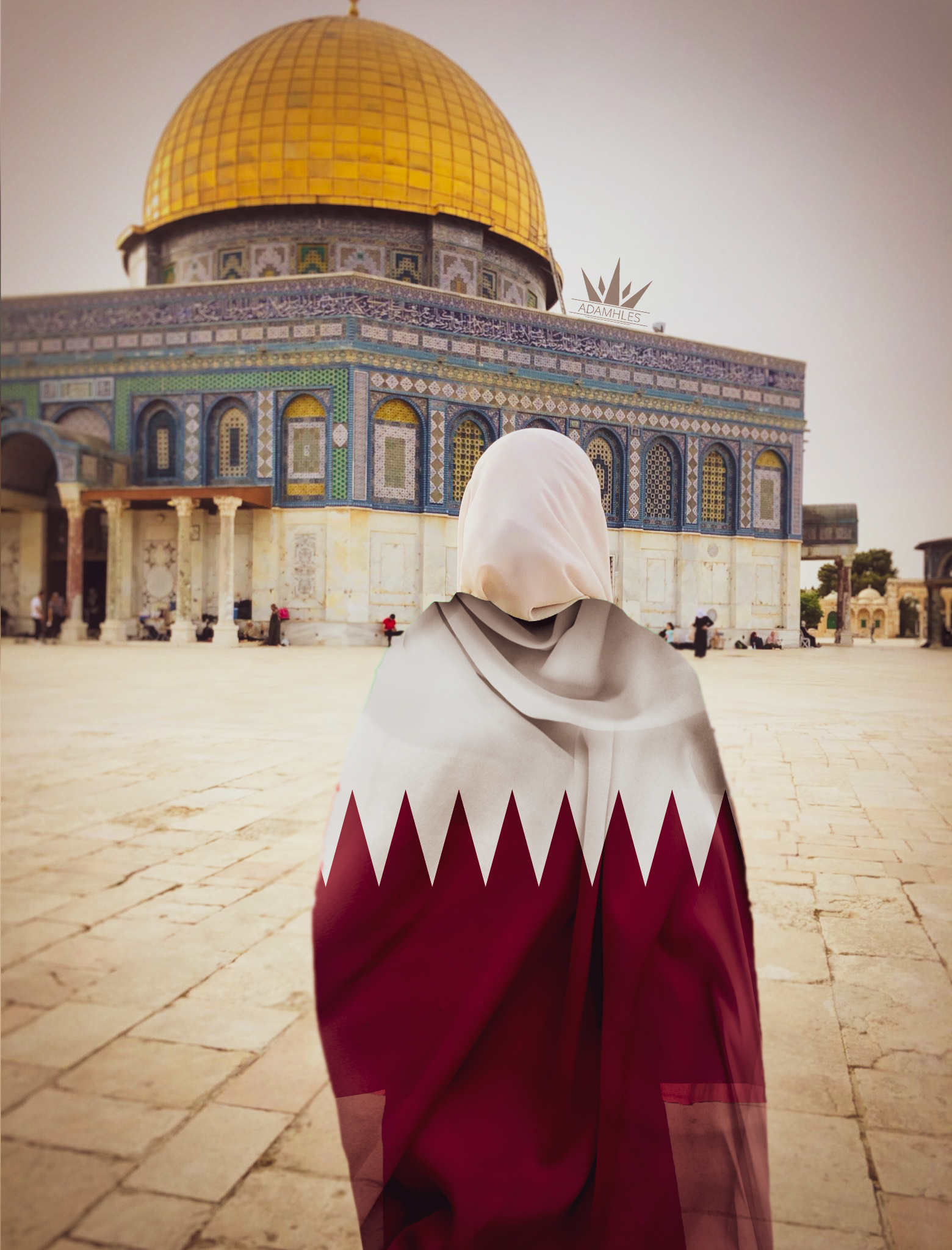 اجمل خلفية علم قطر في القدس خلفية علم قطر على كتف فتاة في القدس