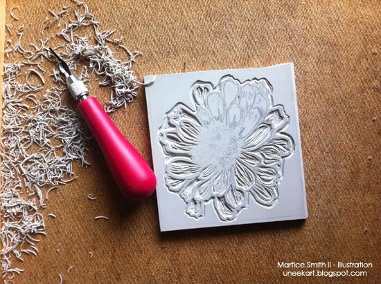 Hand-carving large flower stamp by Martice Smith II; http://bitly.com/StampCollection-Super-size