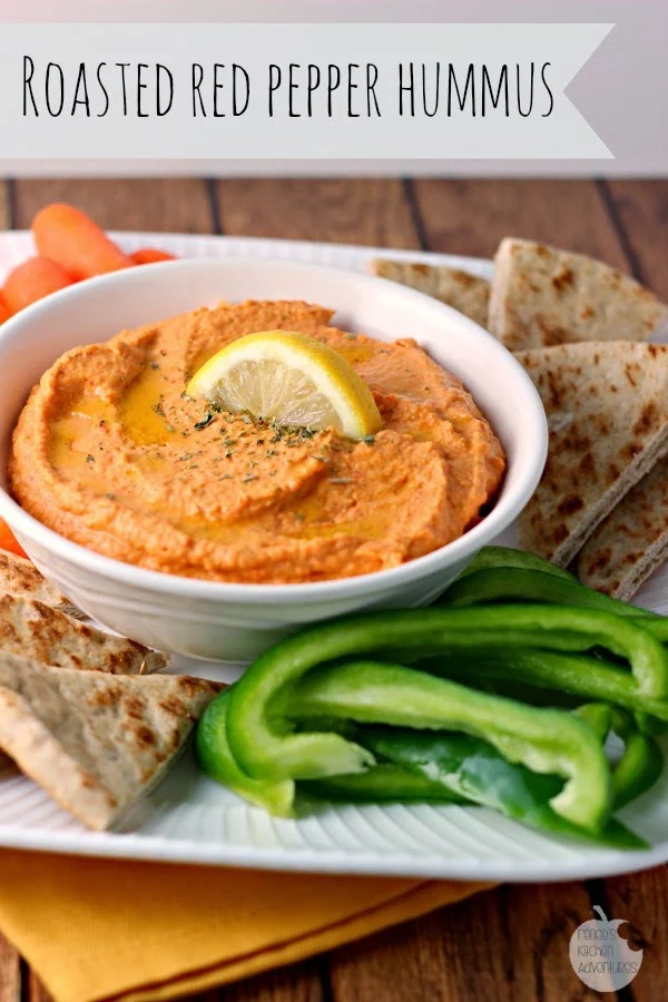 Easy Roasted Red Pepper Hummus | Renee's Kitchen Adventures: Homemade hummus with the flavor kick of red peppers!