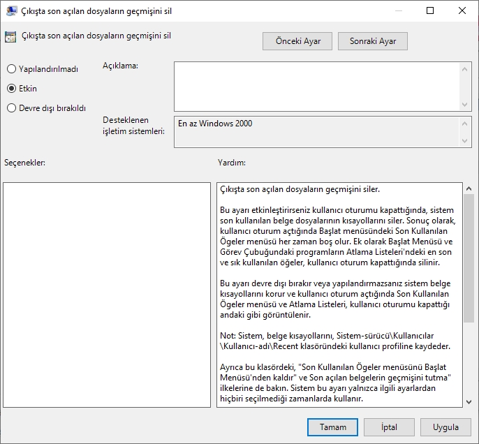 Windows 10�da Kapatma Sırasında Son Kullanılan Belgeler Listesi Nasıl