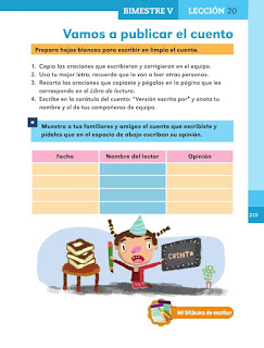 Apoyo Primaria Español 1er grado Bimestre 5 lección 20 Vamos a publicar el cuento 